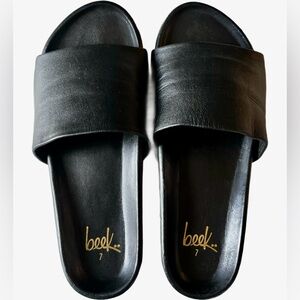 Beek “Pelican” Black Leather Platform Slide Sandals